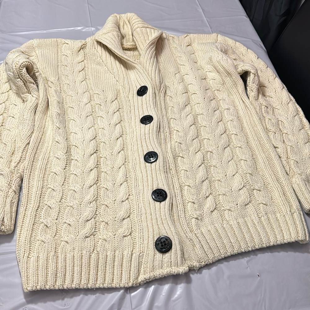 Beige shawl neck cardigan men size medium slim fit